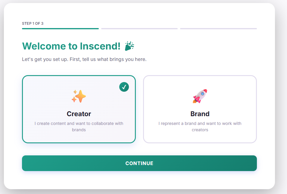 Choosing the Creator account type