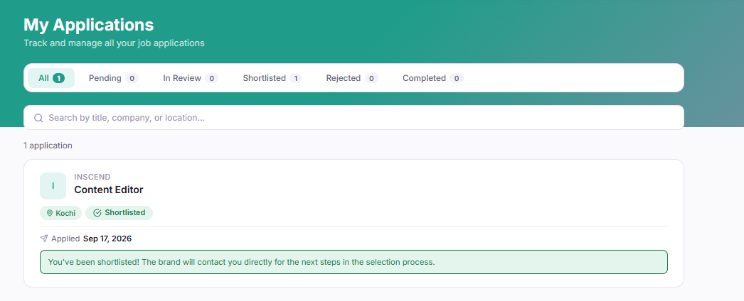 A list of applications with status labels