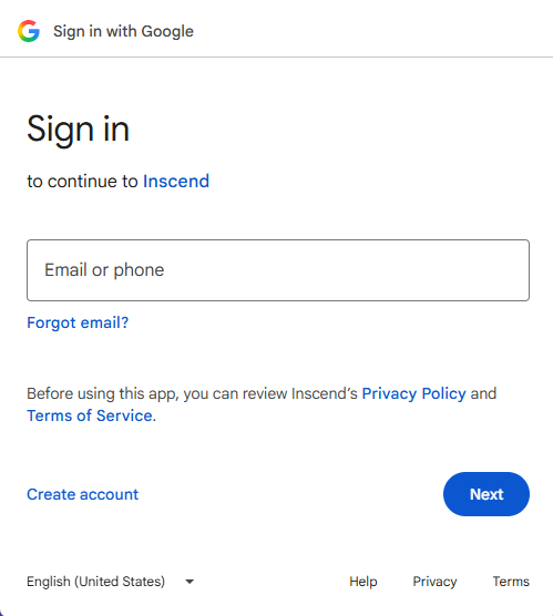 Signing up with Google