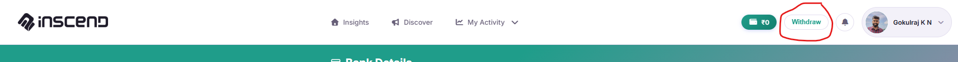 Bank Details / Withdraw page